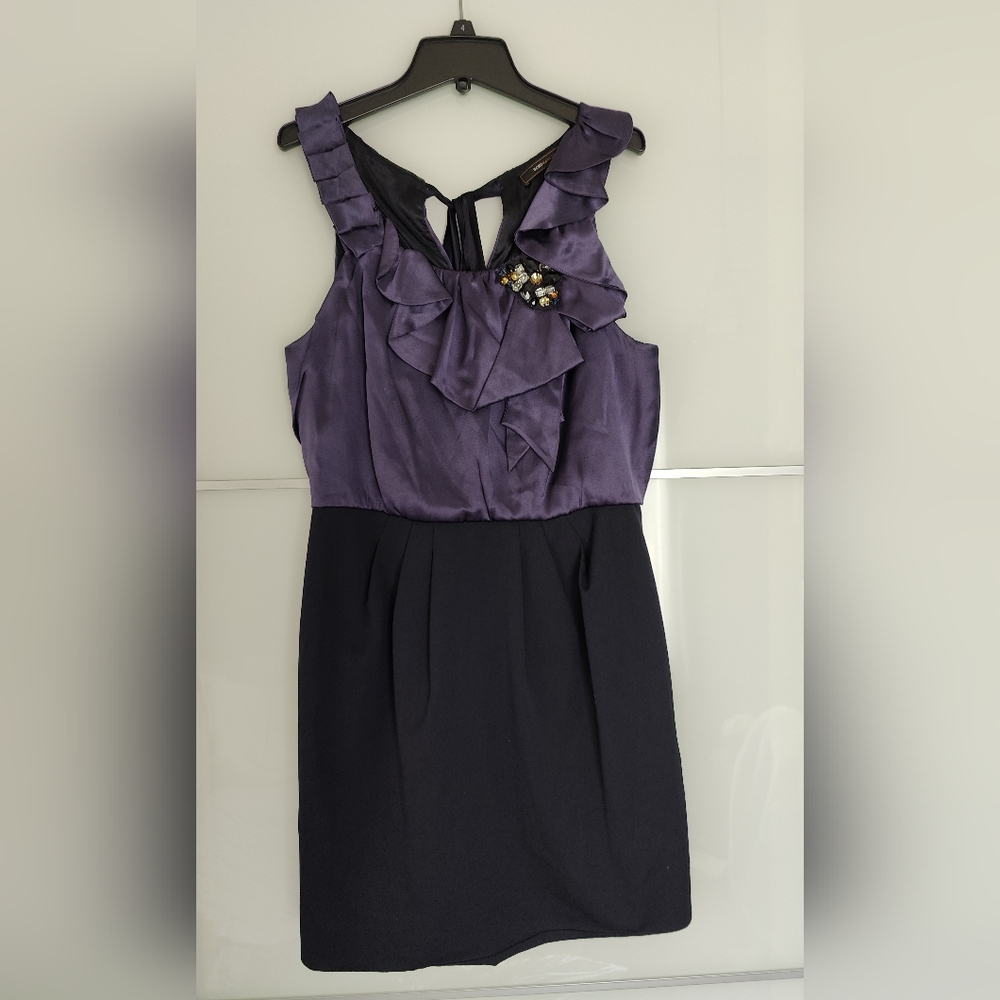 BCBG MaxAzria Navy-Purple Party Silk Dress - Medium